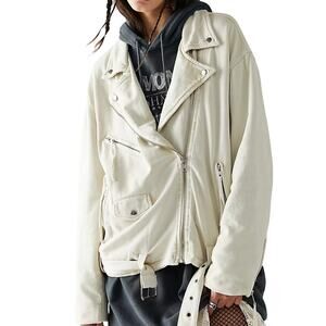 We The Free Free People Womens Cream Rebel Rebel Knit Moto Jacket Size L NWT